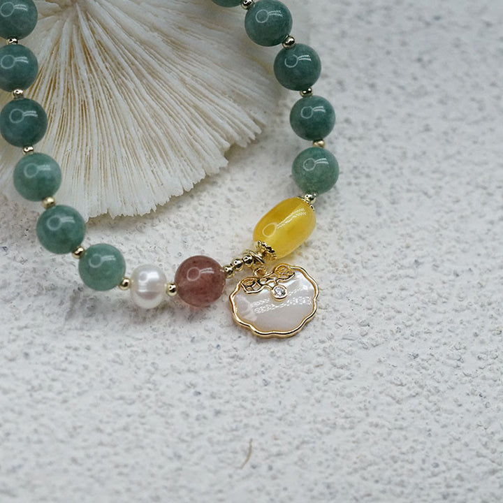 Pulsera de la suerte con cierre Ruyi de concha de mar de Jade y Buddha Stones
