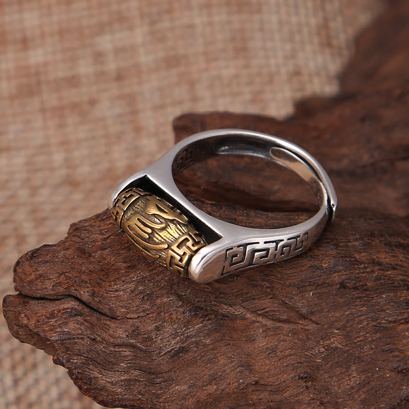 Anillo giratorio de pureza con diseño tallado de Om Mani Padme Hum del Tíbet con Buddha Stones