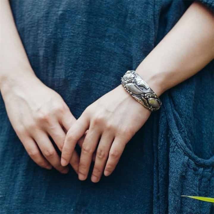 Brazalete de pulsera con Buddha Stones , pez Koi, loto, suerte y riqueza