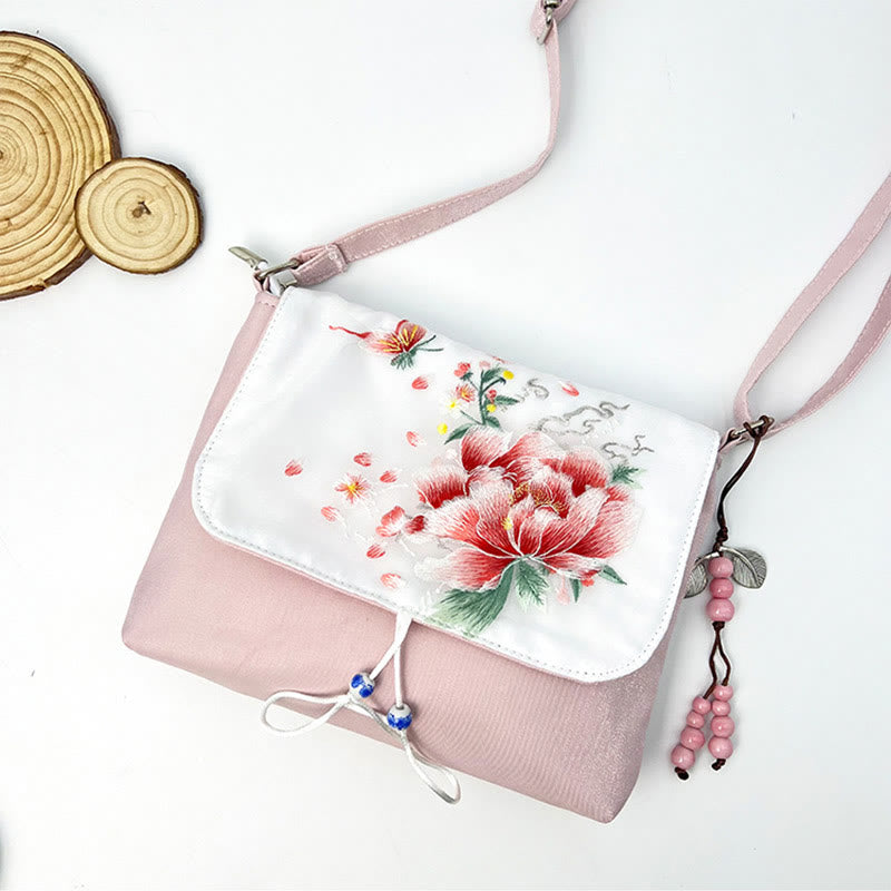 Buddha Stones Camelia bordada Epiphyllum Gardenia Sakura Flores Bolso bandolera Bolso de hombro Bolso para teléfono móvil