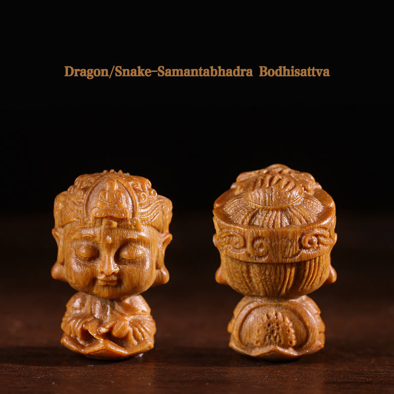 Buda natal del zodiaco chino, loto de sándalo verde, decoración positiva para el hogar grabada - Dragón/Serpiente-Samantabhadra Bodhisattva - image 6