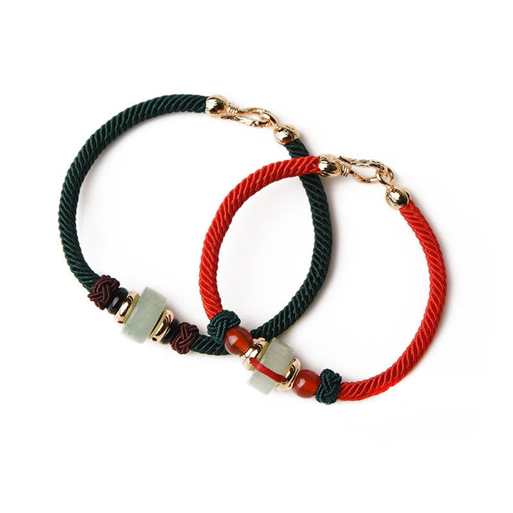 Pulsera de hilo trenzado de la suerte de aventurina verde tibetana con Buddha Stones