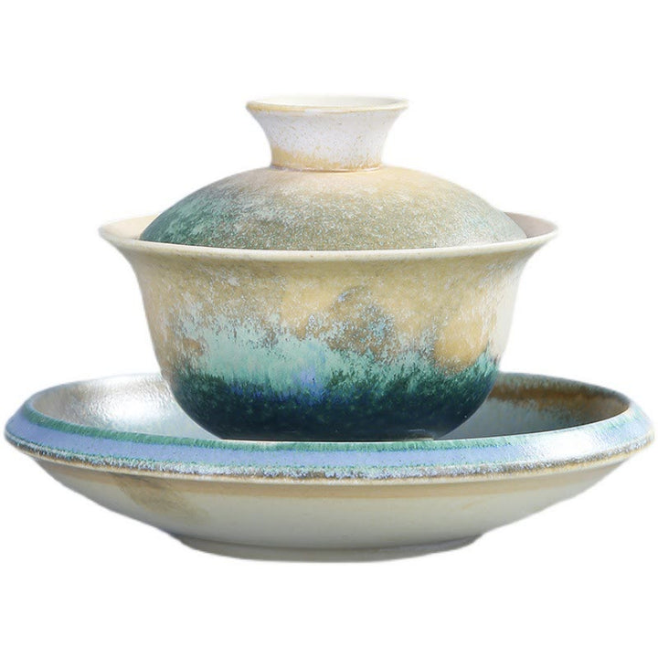 Taza de té y platillo de cerámica de porcelana con diseño de olas del océano, Buddha Stones , Gaiwan Sancai, Kung Fu, con tapa - image 8