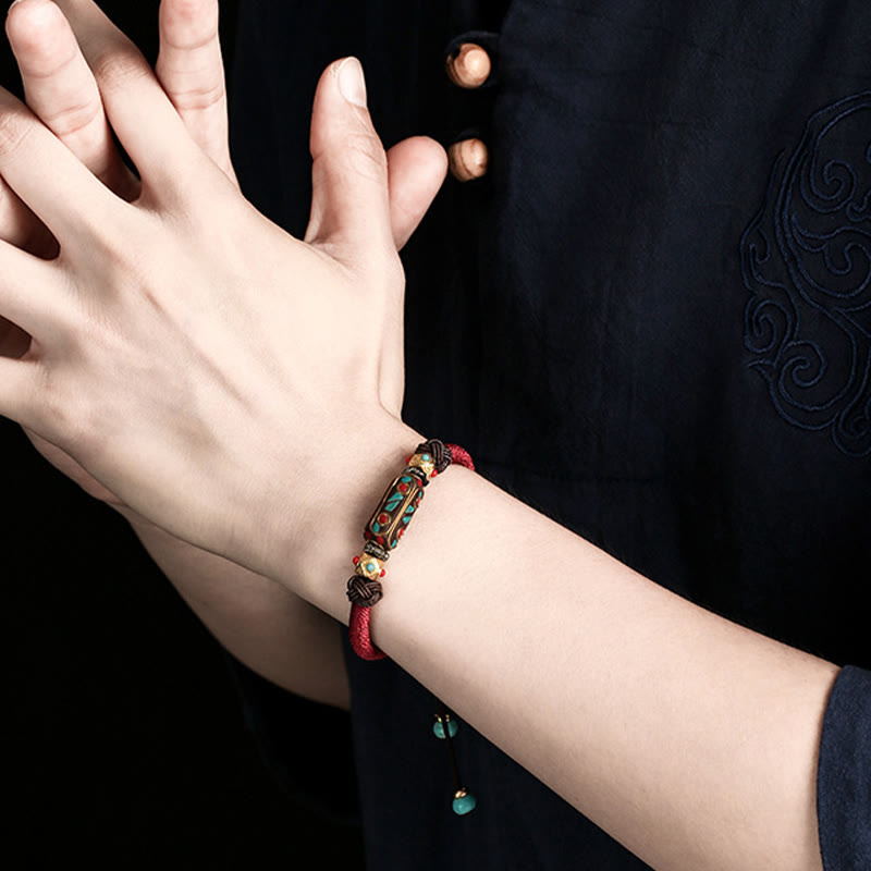 Pulsera trenzada de fuerza Om Mani Padme Hum de turquesa tibetana hecha a mano con Buddha Stones