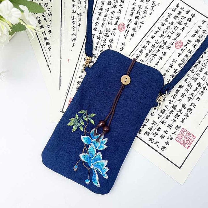 Buddha Stones, pequeñas flores bordadas, bolso de hombro, bolso para teléfono móvil, 11*20cm