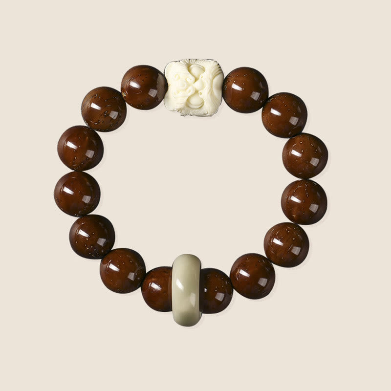Pulsera de sabiduría de león danzante con semillas de Bodhi moradas con Buddha Stones