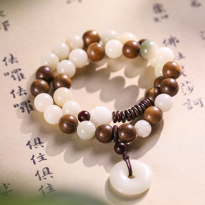 Pulsera de doble envoltura con hebilla de paz y loto de sándalo verde, semilla de Bodhi, Buddha Stones, armonía