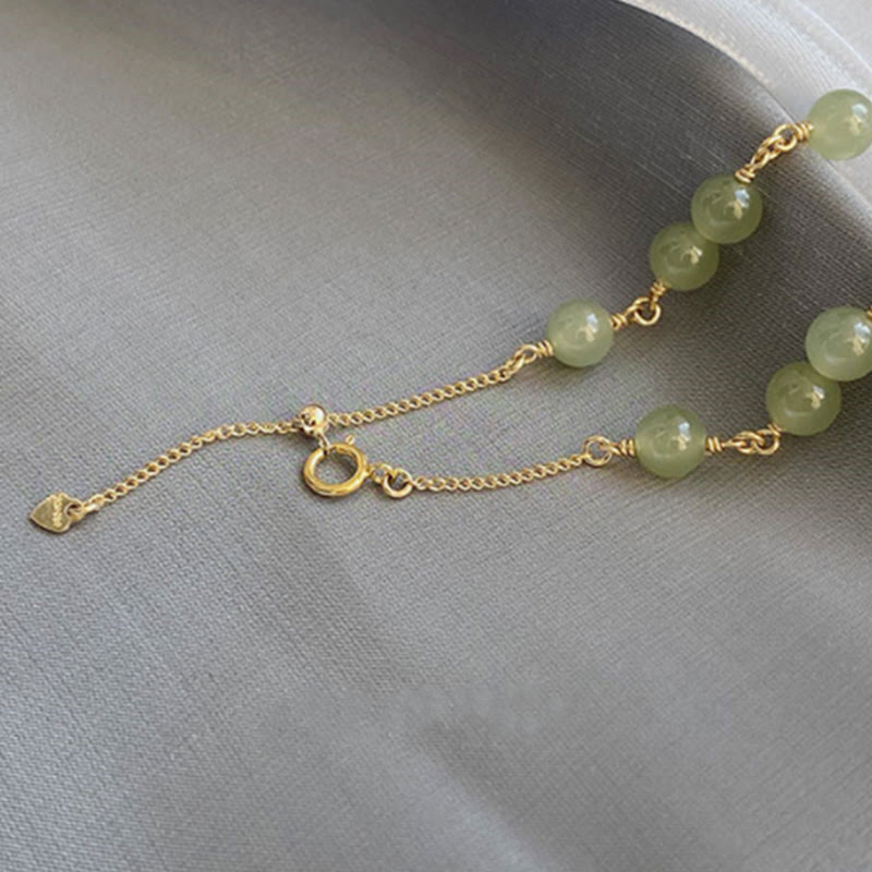 Pulsera de cadena de prosperidad con cuentas de jade hetiano chapada en oro de 14 k