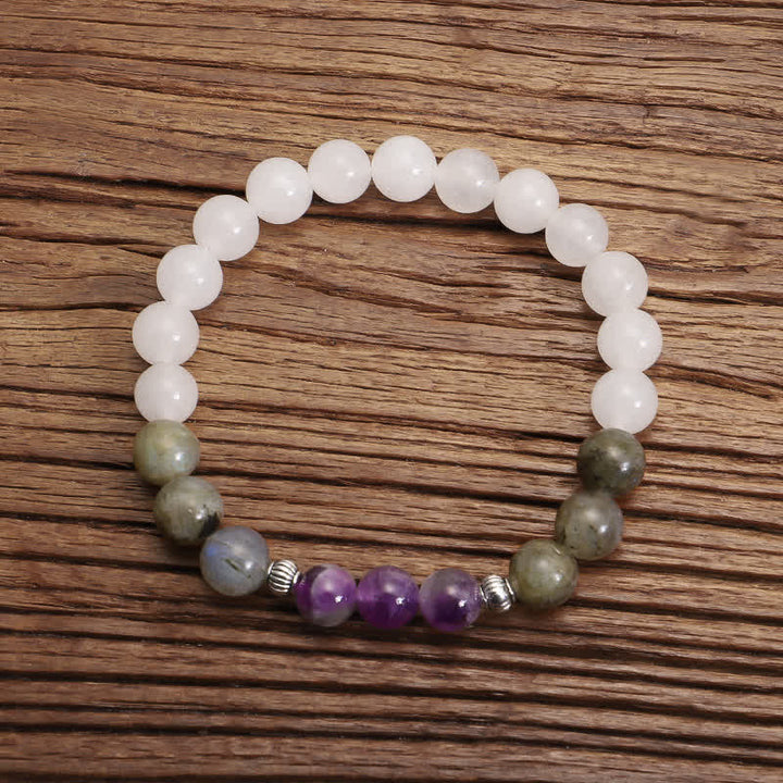 Pulsera de protección de piedra con brillo negro, 108 cuentas Mala, ágata blanca, amatista