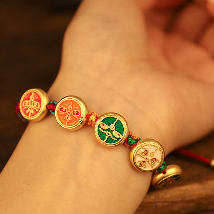 Pulsera de la suerte trenzada con cuerda colorida, cinco dioses tibetanos de la riqueza, Buddha Stones
