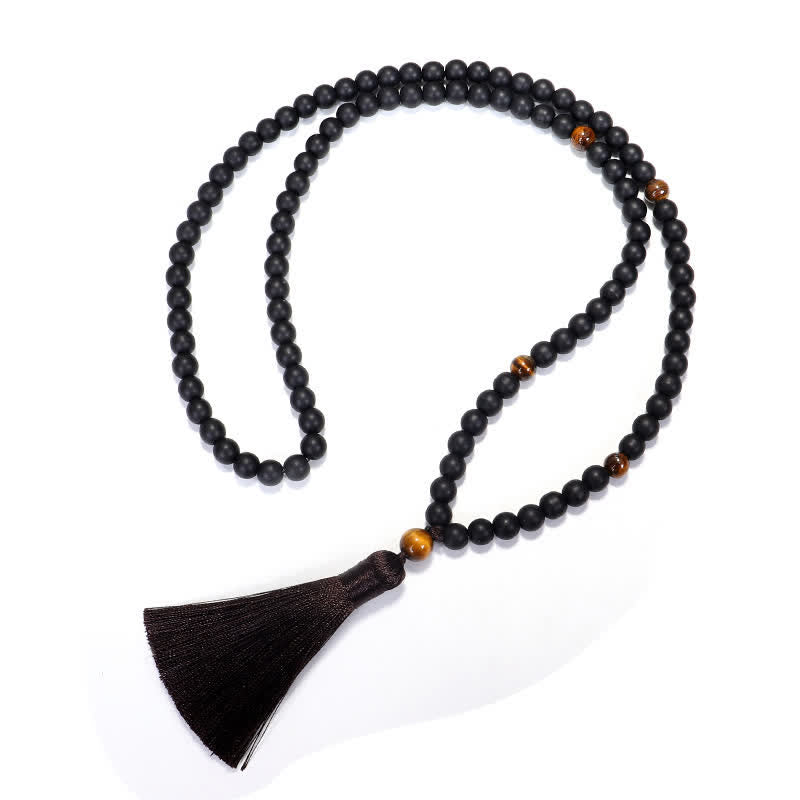 108 cuentas Mala piedra esmerilada ojo de tigre equilibrio pulsera collar colgante