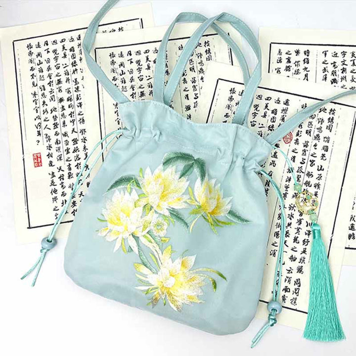 Buddha Stones Suzhou bordado Lotus Deer Epiphyllum peonía conejo algodón lino bolso bandolera bolso de hombro