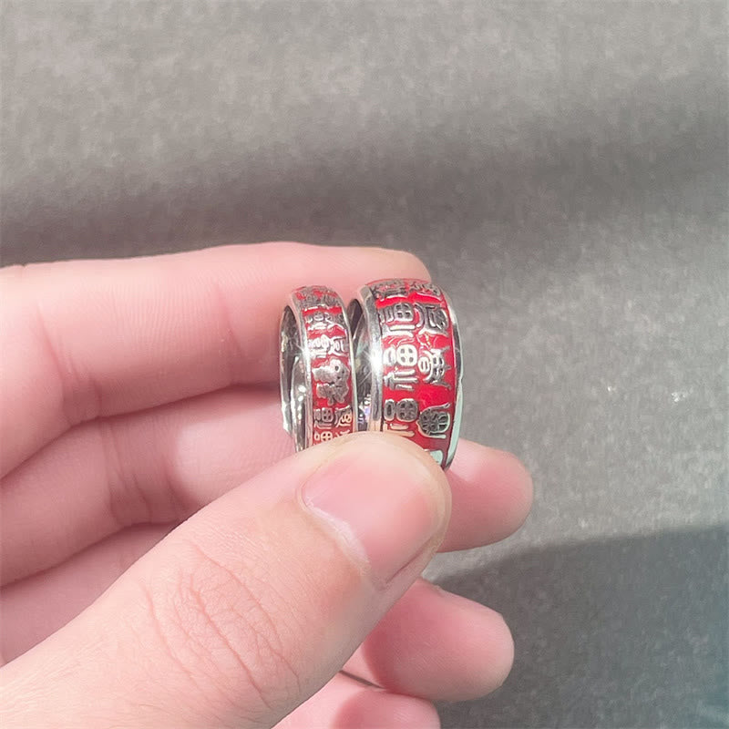Anillo ajustable de cobre con diseño de personajes de Buddha Stones Fu Fortune Luck