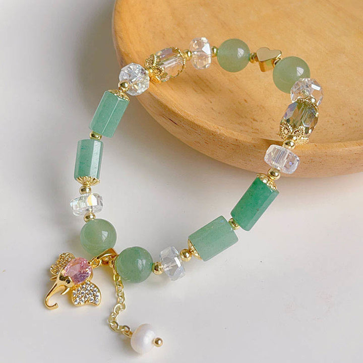 Pulsera con dije de elefante positivo, Buddha Stones , amatista, aventurina verde, cuarzo fresa