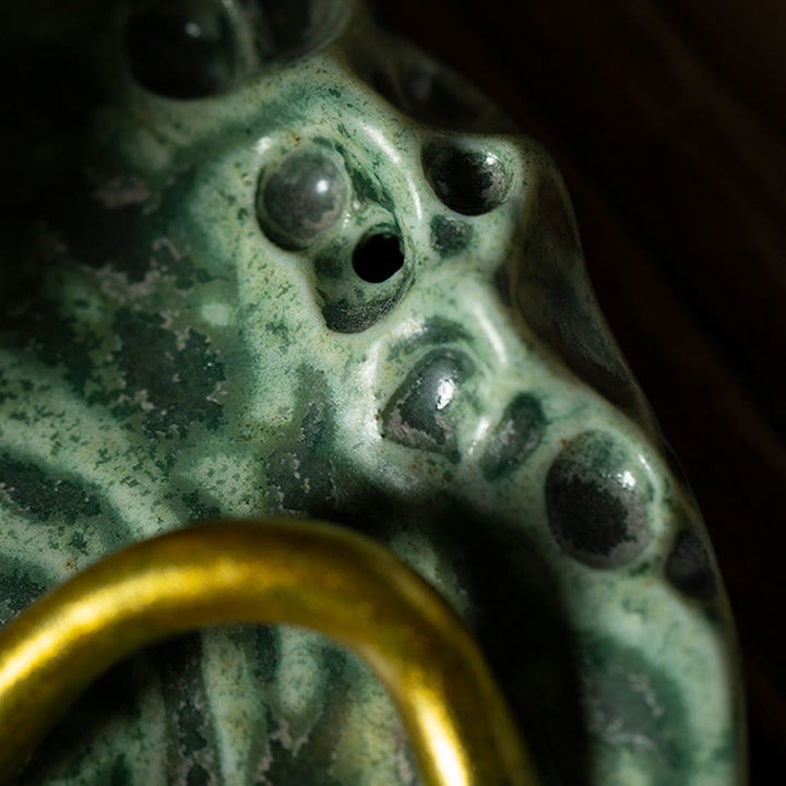Quemador de incienso de cerámica curativo con patrón de rana para meditación de hojas de Buddha Stones, decoración