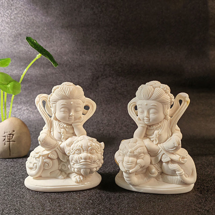 Buddha Stones Mini fruta de marfil Tathagata Buda Lotus Kwan Yin Avalokitesvara Manjusri Samantabhadra Serenity decoración de escritorio