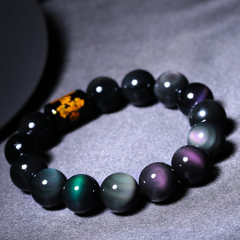 Pulsera de transformación positiva de obsidiana arcoíris natural con Buddha Stones