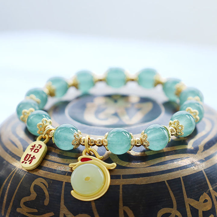 Buddha Stones Año del Dragón Ágata Roja Aventurina Verde Hebilla de la Paz Personaje Fu Pulsera de la Fortuna de la Suerte