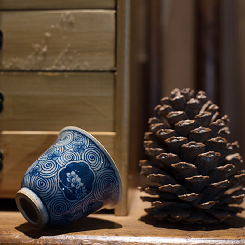 Buddha Stones Jingdezhen, porcelana azul y blanca, loto pintado a mano, flor de ciruelo, taza de té de cerámica, tazas de té de Kung Fu