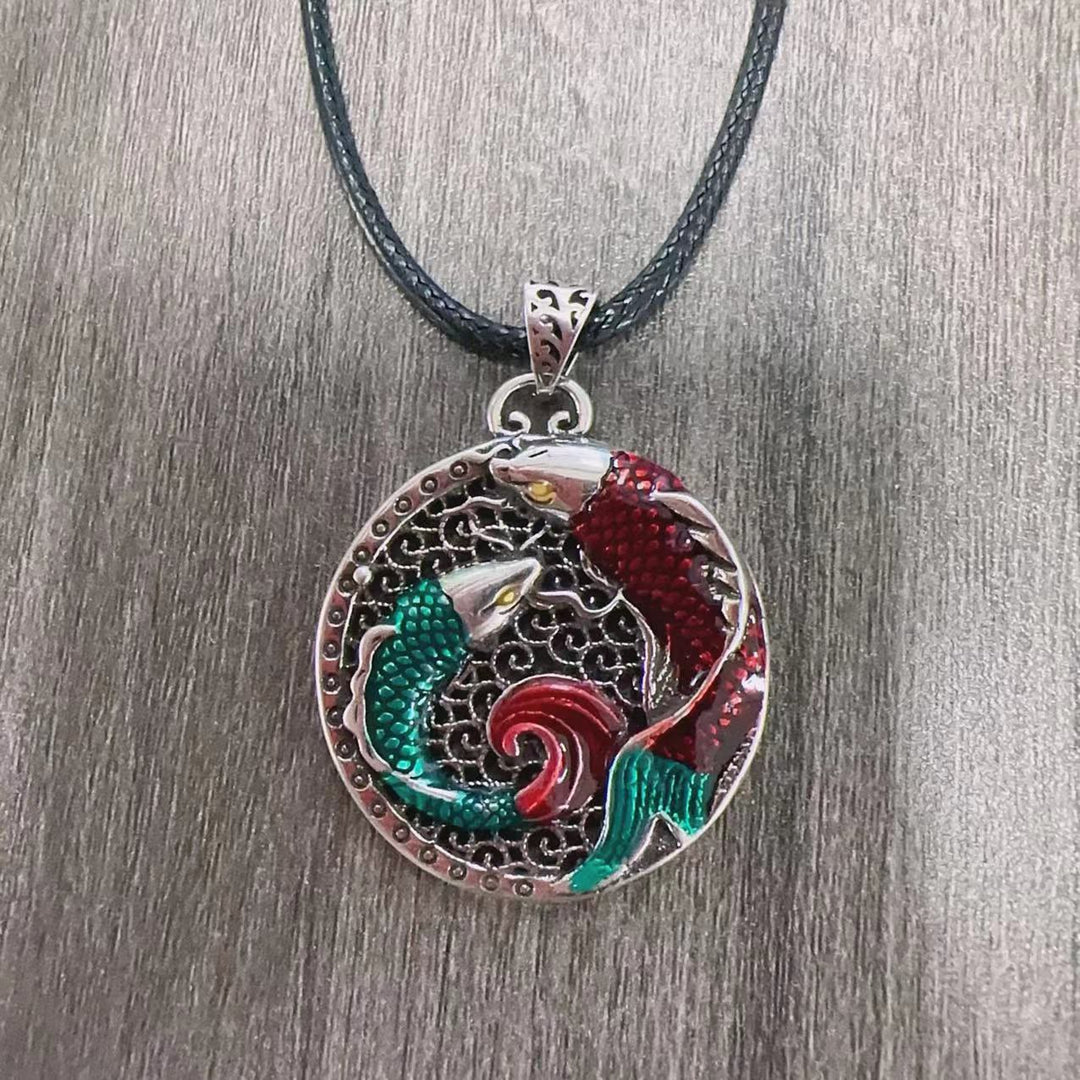 Collar curativo de peces Koi de cobre tibetano con Buddha Stones