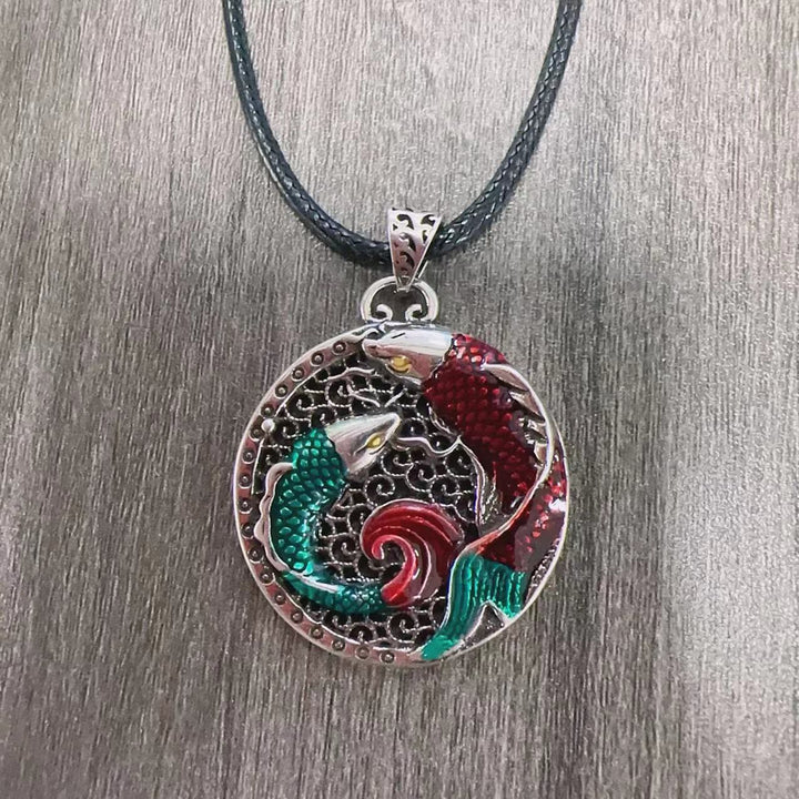 Collar curativo de peces Koi de cobre tibetano con Buddha Stones