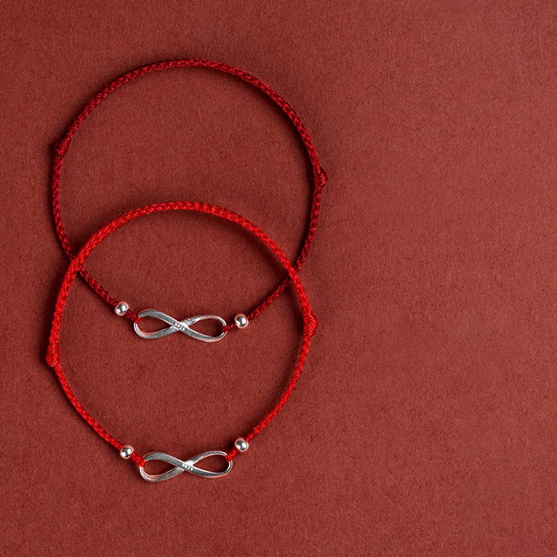 Pulsera tobillera de hilo rojo de la suerte con protección de nudo infinito de plata de ley 925 con Buddha Stones