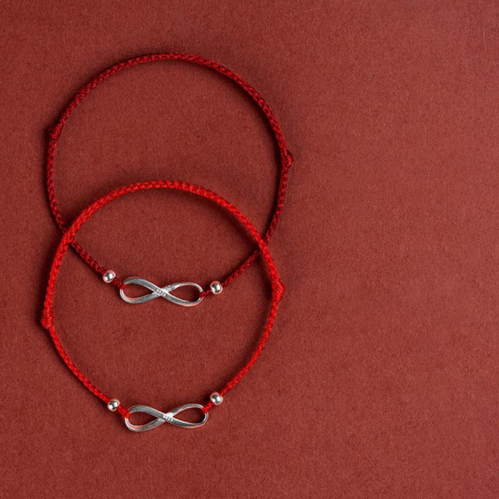Pulsera tobillera de hilo rojo de la suerte con protección de nudo infinito de plata de ley 925 con Buddha Stones