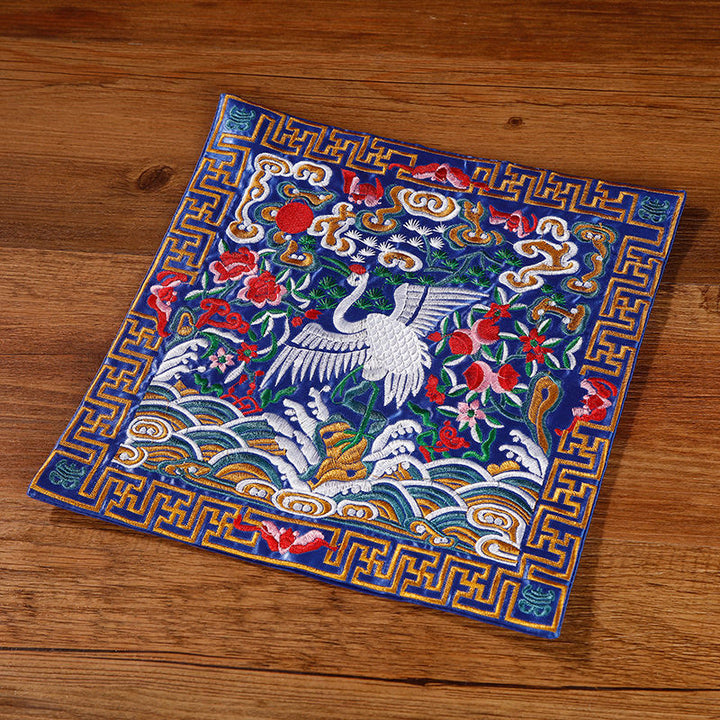 Tapete para tazas bordado con Buddha Stones, grulla, dragón Fénix, Kirin, posavasos para tazas de té, tapete para té cuadrado Kung Fu
