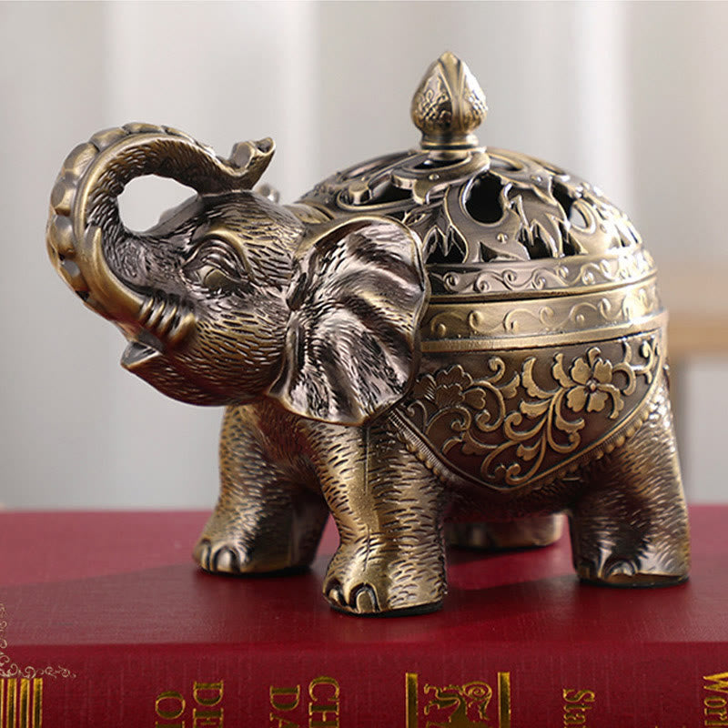 Quemador de incienso de aleación de elefante con Buddha Stones, decoración del hogar
