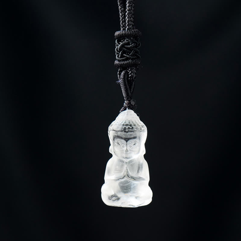Buddha Stones Varios Cristal Amatista Cristal Rosa Cristal Blanco Citrino Buda Tallado Collar de Curación Espiritual Colgante Decoración