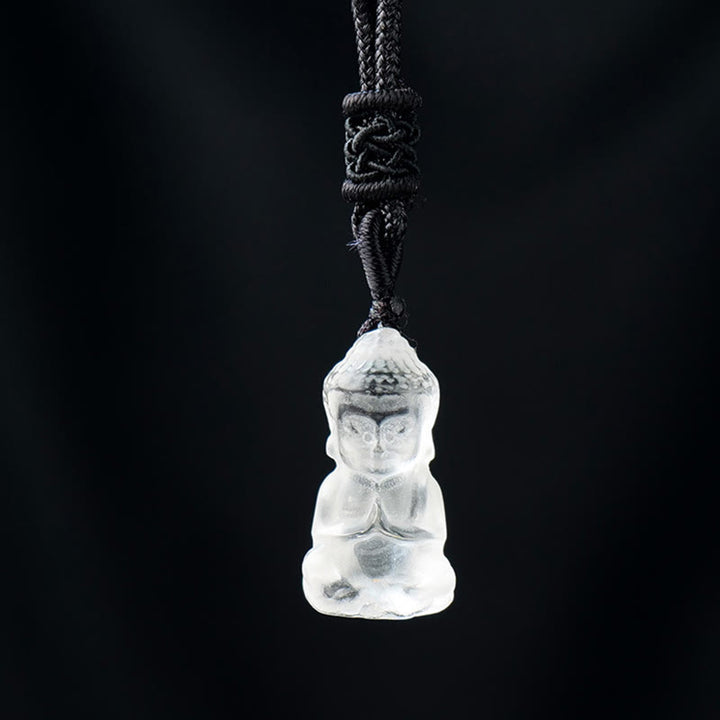 Buddha Stones Varios Cristal Amatista Cristal Rosa Cristal Blanco Citrino Buda Tallado Collar de Curación Espiritual Colgante Decoración