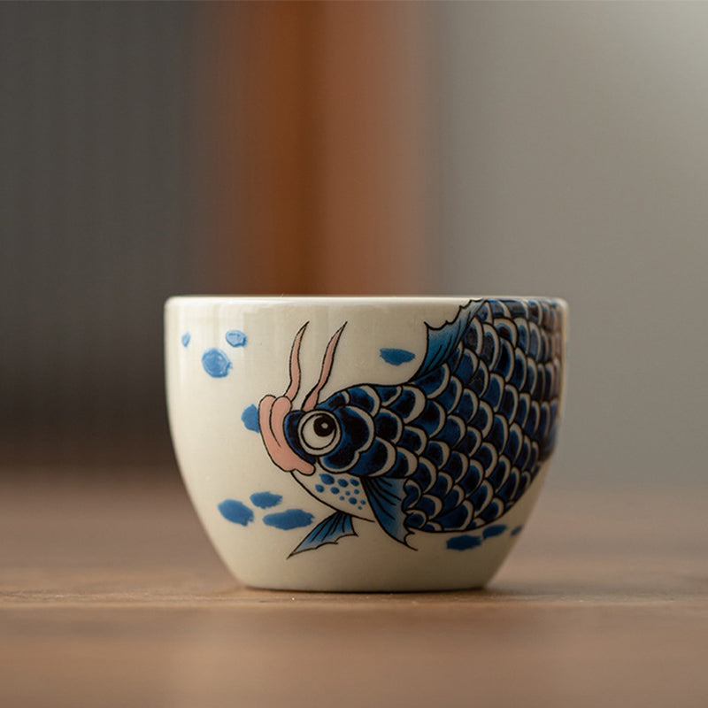 Taza de té de Buddha Stones, pez Koi, Arowana, peonía, girasol, taza de té de Kung Fu, 60ml