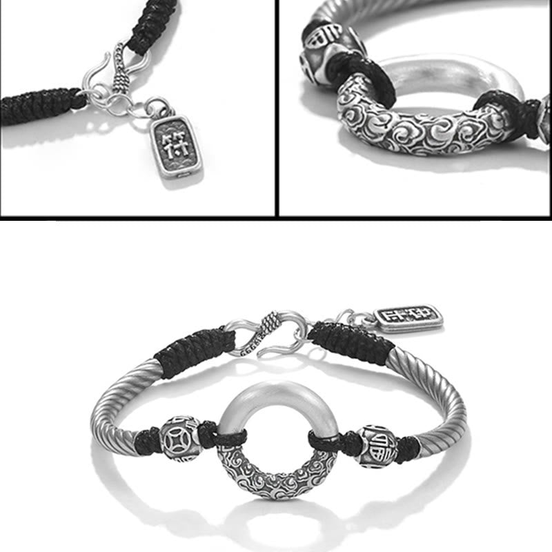 Pulsera de plata de ley 999 con Buddha Stones , hebilla de la paz, moneda de cobre, nubes auspiciosas, pulsera de la fortuna