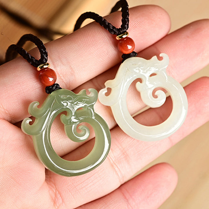 Buddha Stones Jade blanco Cian Jade Dragón Protección Collar Cadena Colgante - image 9