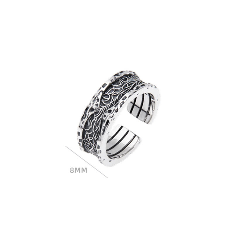 Anillo ajustable de plata de ley 925 con diseño de flor retro de la dinastía Tang