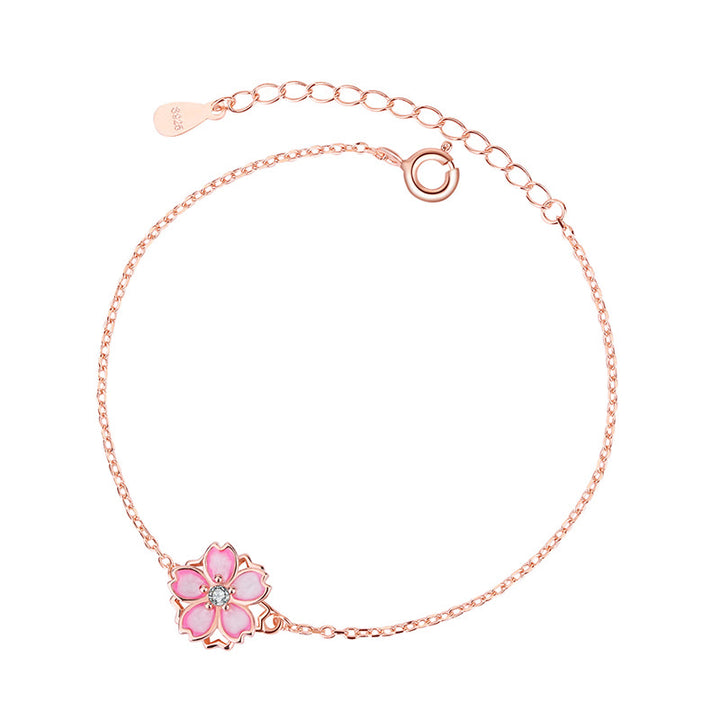 Pulsera con cadena de bendición de flor de cerezo de plata de ley 925 con Buddha Stones , anillo giratorio