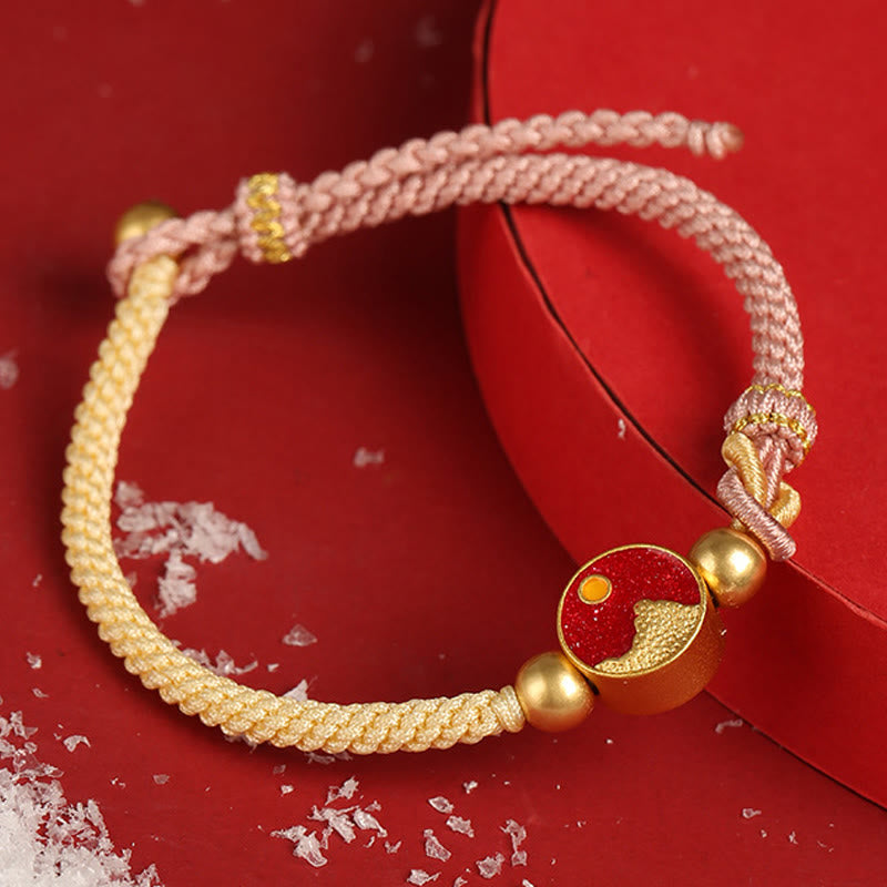 Pulsera de pareja de cuerdas de dos colores con Buddha Stones hechas a mano con grabado de montaña y mar de la suerte