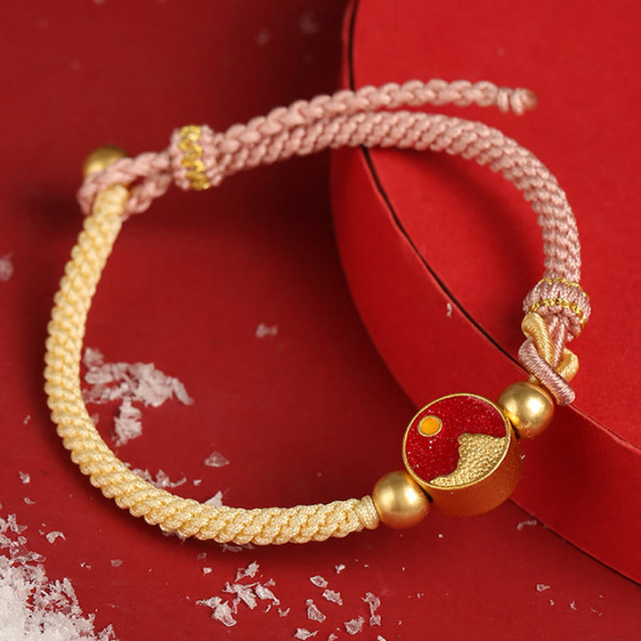 Pulsera de pareja de cuerdas de dos colores con Buddha Stones hechas a mano con grabado de montaña y mar de la suerte