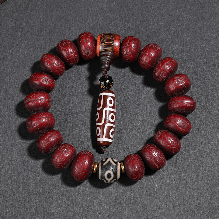 Buddha Stones Tíbet Bodhi Semilla Dzi Cuentas León Bailando Suerte Pulsera Muñeca Mala