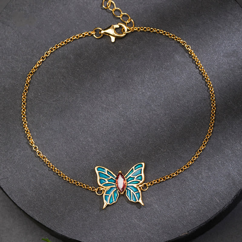 Pulsera de cadena de amor con circonitas y mariposas de plata de ley 925 con Buddha Stones - image 1