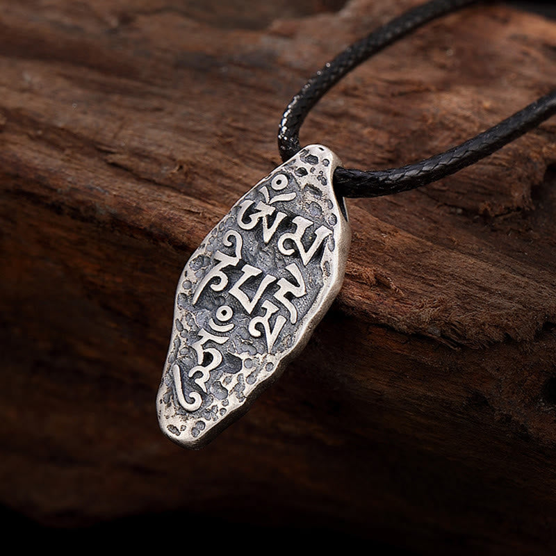 Colgante de plata de ley 925 tibetana con Buddha Stones Om Mani Padme Hum Dorje Vajra, colgante de fuerza grabado - Om Mani Padme Hum (Amor ♥ Enfoque) - image 1
