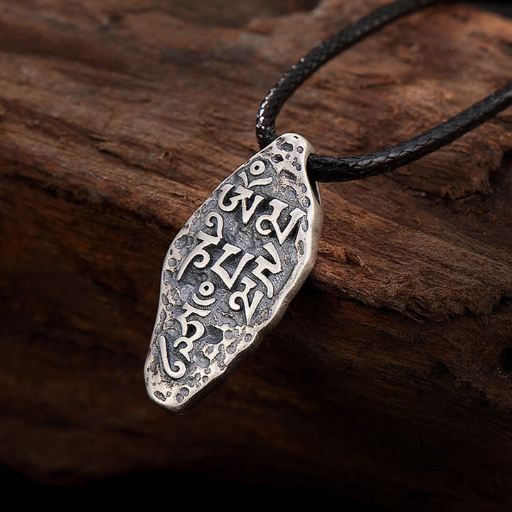 Colgante de plata de ley 925 tibetana con Buddha Stones Om Mani Padme Hum Dorje Vajra, colgante de fuerza grabado - Om Mani Padme Hum (Amor ♥ Enfoque) - image 1