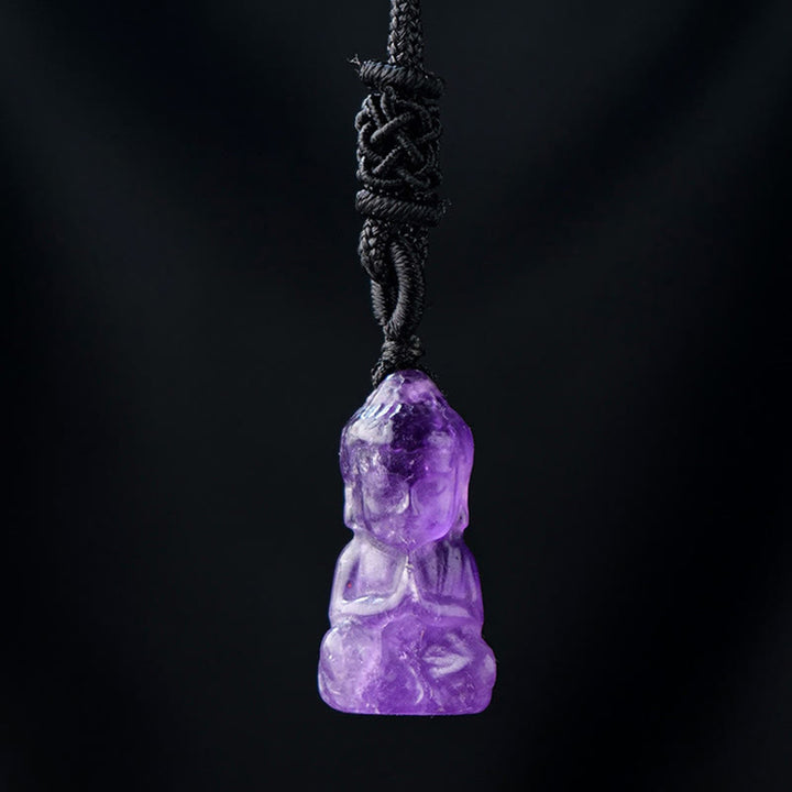 Buddha Stones Varios Cristal Amatista Cristal Rosa Cristal Blanco Citrino Buda Tallado Collar de Curación Espiritual Colgante Decoración