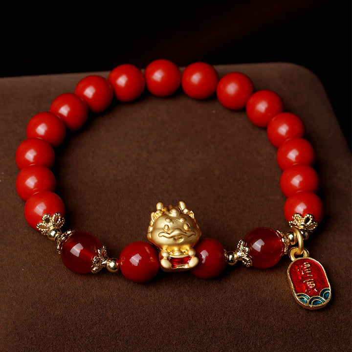 Pulsera de protección de lingotes de cinabrio natural del año del dragón con Buddha Stones