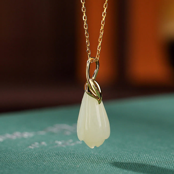 Buddha Stones , colgante de collar de abundancia de flor de Magnolia de Jade hetiano Natural chapado en plata de ley 925