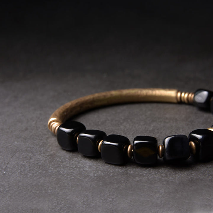 Pulsera de pareja de fuerza de cobre y cristal de obsidiana negra con Buddha Stones - image 7
