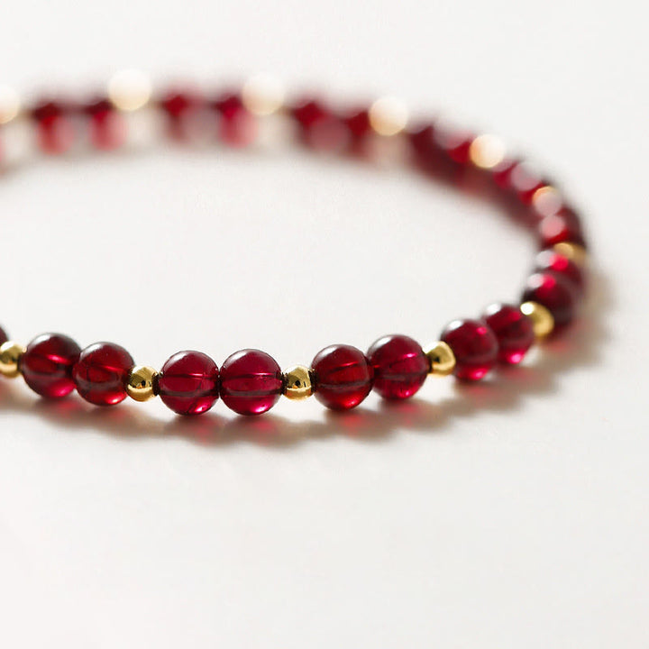 Pulsera tranquila con flor de cinabrio y granate natural de oro de 14 quilates con Buddha Stones - image 6