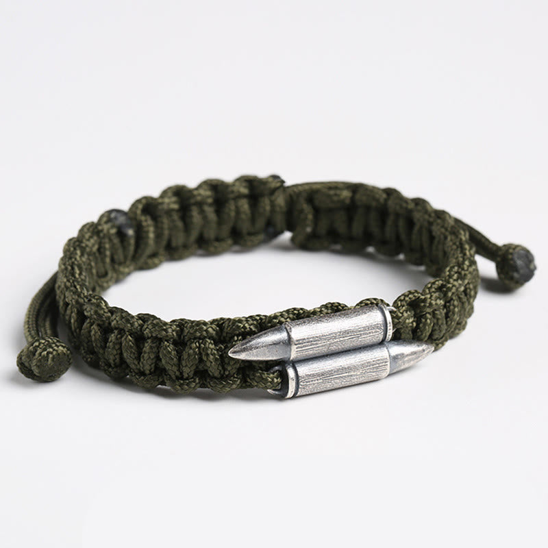 Pulsera de cuerda trenzada con diseño de bala de plata de ley 925 con Buddha Stones
