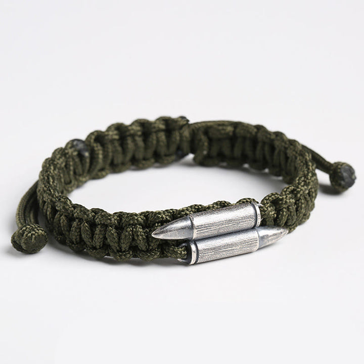 Pulsera de cuerda trenzada con diseño de bala de plata de ley 925 con Buddha Stones