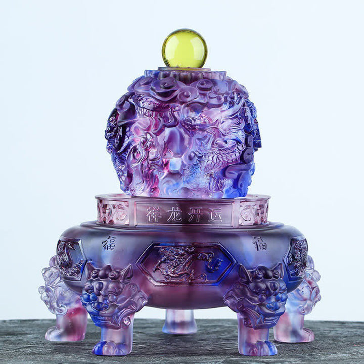 Buddha Stones Feng Shui dragón auspicioso hecho a mano Liuli cristal giratorio pieza de arte suerte decoración de la Oficina del hogar